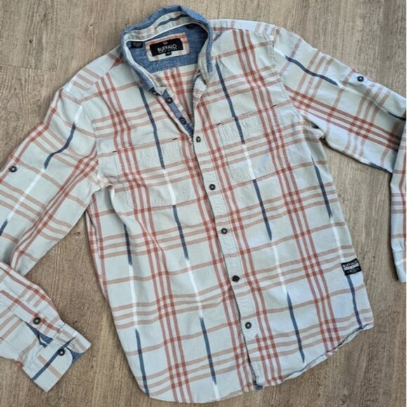 Buffalo David Bitten 100% cotton plaid denim long sleeve button down shi… - Picture 1 of 4